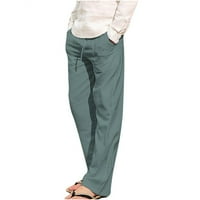Ecqkame Женско памучно бельо с дълъг салон Панталони модни мъже и жени удобни отпечатани отпечатани панталони от свободното талия панталони панталони зелени L