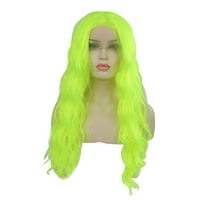 Уникални изгодни дантели отпред перуки дълги пухкави къдрави вълнообразни за момиче флуоресцентно зелено 24