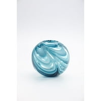 Домашно обзавеждане 7 Синьо -бял абстрактен дизайн стъклен кръгла ваза