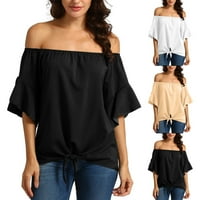 Puawkoer дантела отпечатани жени разцепени странични флорални къси ръкав v шия блуза ежедневни ризи плюс размер летни върхове дамски тениски Женски върхове XL Black