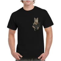 Мъжки ризи Leesechin Clearnes Pocket Cat Cat Animal Print Crew-Crew Clothing Clothing Clathing