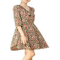 Уникална изгодна Дамска Руфла в Деколте Папийонка ръкав флорални А-линия мини рокля