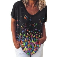 Цветни V върхове на туниката на V Neck Summer Summer Floral Print Pullover Тениска с къс ръкав плюс размер свободни блузи тройници