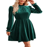Sanviglor жени къса рокля с дълъг ръкав мини рокли солиден цвят удобен празничен черен зелен s