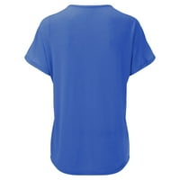 Тениски за wefuesd за жени дами ежедневни v шия тениска с къс ръкав плисирана плътно цветен бутон Топ салон за жени Синьо XL