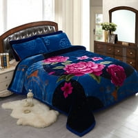 Тежък корейски норка плюшени Кралски Размер руно 10лв одеяло, черно и синьо флорално