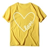 Ризи за жени жени на Свети Валентин Небрежно късо ръкав Писмо от печат на сърцето във формата на сърце жълти s