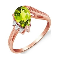 Galaxy Gold 1. Карат 14k твърд розов златен пръстен с естествени диаманти и крушовидна перидот - размер 10.5