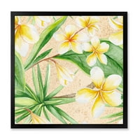 Дизайнарт' жълти цветя и тропическа зеленина ' традиционна рамка Арт Принт