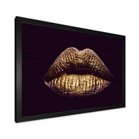 Дизайнарт' Секси златисто метализирани женски устни ' модерна рамка Арт Принт