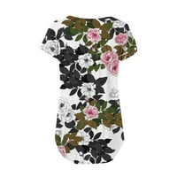 Женски ризи Небрежни течащи блузи с къс ръкав бутон за раздвижване нагоре Туника модна флорална отпечатани върхове годни пламъци