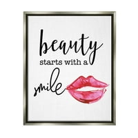 Ступел индустрии красота започва с усмихнати Шик червило устните дизайн графичен Арт блясък сиво плаваща рамка платно печат стена изкуство, дизайн от Даниела Сант
