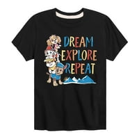 Paw Patrol - Dream, Explore, повторете - малко дете и младежки графична тениска с къс ръкав