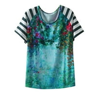 -Shirts за жени Лятна ежедневна кръгла шия флорален принт с къси ръкави върхове меки блузи тениска топ блуза