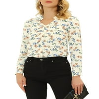 Уникални изгодни Дамски флорални Дълъг ръкав блуза изрежете в врата бутон надолу риза