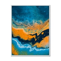 Дизайнарт 'абстрактна мраморна композиция в оранжево и синьо Ив' модерна рамка в рамка платно за стена арт принт