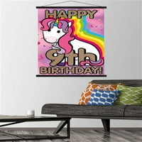 Ели Рипбергер Еднорог - Честит плакат за стена на 9 -ти рожден ден с дървена магнитна рамка, 22.375 34