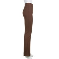 Sehao жени Небрежни плътни цветове с тънки панталони панталони с резюме с висока талия, кафяви L