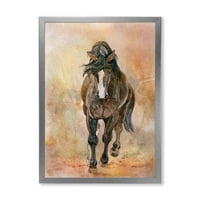 Дизайнарт 'Абстрактен портрет на красив кестен кон' къща в рамка Арт Принт