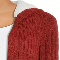 Почти известен женски Шерпа жилетка пуловер с качулка