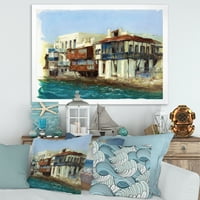 Дизайнарт 'импресия стари къщи на остров Миконос Гърция' морска и крайбрежна рамка Арт Принт