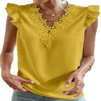 Тениска от тениска с къса ръкав на Sanviglor с къса ръкав блуза плътно цвят шифон върхове свободни тий тениска тениска жълт l