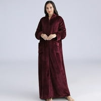 Женски халат с дълъг халат с дълга качулка руно халат с цип мека къщичка пухкаво спално облекло с джобове