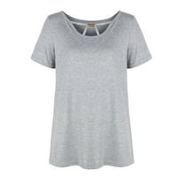 Дамски върхове дамски мода лято о-извемете небрежно твърди цветови тениски върхове блуза сиво xxl