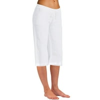 Zkozptok жени суитчъри каприс памучно бельо еластична талия широк крак подрязани панталони с джобове, бели, l