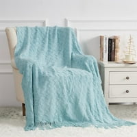 Меко леко декоративно одеяла за хвърляне на легло, Жакард текстуриран бохо лятно одеяло с пискюли за легло, диван и хол