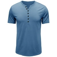 Ризи на Odeerbi за мъже огромни бутони риза с твърд цвят с къс ръкав тениски сини