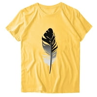 Ризи за жени жени ежедневни букви за печат с къси ръкави свободни тениски блуза върхове жълти m