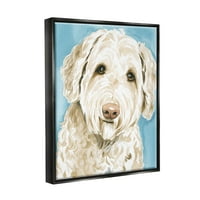 Ступел индустрии усмихнати бял териер куче портрет живопис струя черно плаваща рамка платно печат стена изкуство, дизайн от Грейс Поп