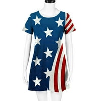 Lovskoo жени дами 4 юли върхове Американски флаг звезда Топ слънчеви рокли Лятна реколта небрежен ден на независимостта отпечатан