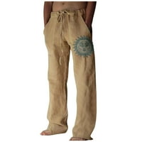 Товарни панталони за мъже мъжки свободни небрежни плътни цветни памучни спални панталони еластична вратовръзка отпечатани прави
