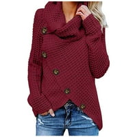 absuyy мода големи пуловери за жени подарък- солидна цветна костенурка плета удобно леки пуловер върхове вино с размер xl