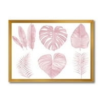 Дизайнарт ' Тропически Розови Акварелни Листа На Бяло И Изтъркан Шик Рамкиран Арт Принт