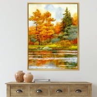 Дизайнарт 'Есенна гора край езерото' Езерна къща в рамка платно за стена арт принт