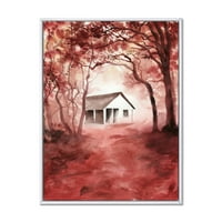 Червена Есенна гора и къща в дивата природа 30 40 рамка живопис платно Арт печат