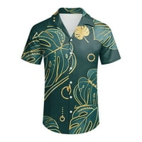 Небрежни мъже ризи тропически ваканционни листа отпечатани къси ръкав Класически бутон надолу пролетта лято въртя се яка ризи Модни разхлабени топ блуза ризи за п
