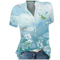 Женски ризи женски небрежен отпечатан v-образно деколто