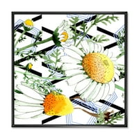 Дизайнарт 'Дива Пролет Лайка Цветя На Геометрични Линии' Традиционна Рамка Платно Стена Арт Принт