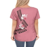 Niuer дамски тениска v врат тениска флорална щампа летни върхове свободна туника блуза с къс ръкав розов m