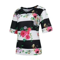 Leylayray Womens върти женски основен V Neck Short Loweve Floral Thiss Summer Lessual Tops Black XL