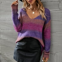 Женски мек основен основен плетен пуловер с дълги ръкави на дълги ръкави