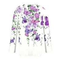 Aboser дълги ръкави ризи за жени модерни флорални графични тройници удобни v Вратни върхове падат небрежни разхлабени бохо блузи