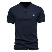 Fragarn Zipper памук V-образно деколте с къси ръкави тениска Мъжки масивна цветна бродерия спортна дъна риза
