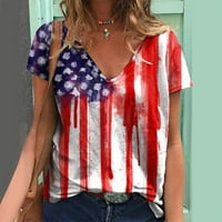 Gyujnb патриотични ризи за жени свободни годни за ежедневни американски флаг печат v шия късо ръкав Женски ризи 4 юли Топс за жени Деня на Деня на Деня на паметта ризи б?