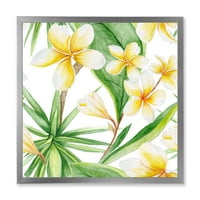 Дизайнарт 'жълти цветя и тропическа зеленина х' традиционна рамка Арт Принт