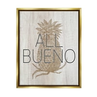 Ступел индустрии всички Буено фраза Реколта ананас илюстрация селски модел Метални злато рамкирани плаващо платно стена изкуство, 24х30